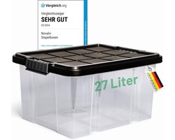 Novaliv opbergdoos met deksel 27L antraciet Nestbare stapelbare kunststof doos met clipsluiting Eurobox kunststof doos BPA-vrij 46,5x36,5x24 cm