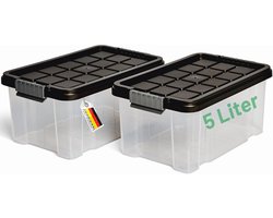 Novaliv opbergdoos met deksel 5L antraciet nestbaar stapelbaar kunststof doos met clipsluiting Eurobox kunststof BPA-vrij 30 x 19 x 14 cm