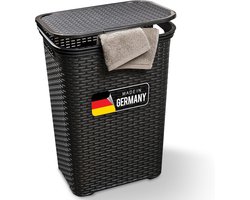 Novaliv Rotan Wasmand met Deksel 60L Zwart, Wasbox Wasemmer Wascontainer Modern voor Badkamer Wasgoed Vuile Was, Wasmanden Vuile Wascontainer Wasmand Verzamelmand Box