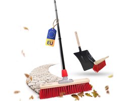Novaliv straatbezem met steel 40 cm Elaston borstelharen inclusief verzinkte veegset met rubberen lip bestaande uit stoffer en blik & handborstel Ideale tuinbezem terrasbezem tuinbezem stalbezem buitenbezem