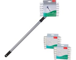 Novaliv tegelreiniger badkamerwand met telescopische steel inclusief 3x microvezel hoes tegelwisser badkamerwisser tegelreiniger badkamer