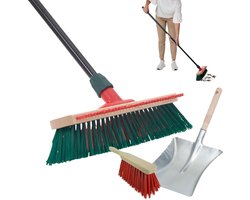 Novaliv tuinbezem met steel en schraper 40 cm Elaston borstelharen inclusief verzinkte veegset met rubberen lip bestaande uit stoffer en blik handborstel terrasbezem tuinbezem stalbezem buitenbezem