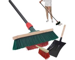 Novaliv tuinbezem met steel V-borstelharen 40 cm Elaston borstelharen inclusief verzinkte veegset met rubberen lip bestaande uit stoffer en blik handborstel terrasbezem tuinbezem stalbezem buitenbezem