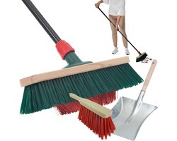 Novaliv tuinbezem met steel V-borstelharen 40 cm Elaston borstelharen inclusief zwarte bezemset bestaande uit stoffer en blik handborstel terrasbezem tuinbezem stalbezem buitenbezem