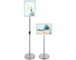 Novari - Posterstandaard - Standaard - Bord - Display - Display standaard - Posterhouder - Set van 8 - RVS - Hoogte 80 tot 130cm