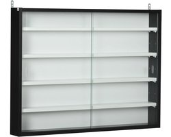 Novari Wandkast - Kast - Showcase voor collecties - Hangkast - Glazen deuren - 4 Verstelbare planken - 80x9,5x60 cm - Zwart