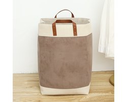 NOVARTA, Opvouwbare wasmand van jute stof met lederen handvat, opbergmand, Laundry basket - Wasbox
