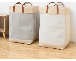 NOVARTA, Opvouwbare wasmand van jute stof met lederen handvat, opbergmand, Laundry basket - Wasbox