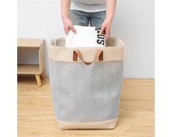 NOVARTA, Opvouwbare wasmand van jute stof met lederen handvat, opbergtas, Laundry basket - Wasbox