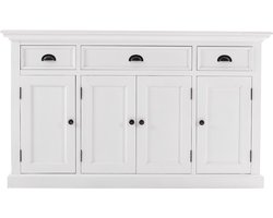 NovaSolo Halifax Buffetkast – 4 Deuren en 3 Lades – Landelijke Kast – Wit – Massief Hout – 145 cm Breed