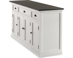 NovaSolo Halifax Buffetkast – 4 Deuren en 3 Lades – Wit met Zwart Bovenblad – Landelijke Kast – 145 cm Breed – Massief Hout