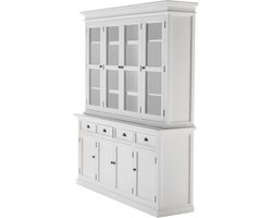 NovaSolo Halifax Buffetkast met 4 Glazen Deuren – Vitrinekast in Landelijke Stijl – Wit – 200 cm Breed – Massief Hout – 220 cm Hoog