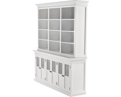 NovaSolo Halifax Buffetkast met 6 Glazen Deuren – Grote Vitrinekast Landelijke Stijl – Wit – Massief Hout – 220 cm Hoog