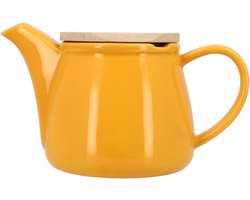 Novastyle - elegante theepot 500 ml met rvs filter en bamboe deksel - Geel