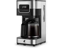 NovaWare Koffiezetapparaat Filterkoffie - 1.5L – Met Glazen Kan & Herbruikbaar Filter - Koffiemachines - Display – 12 Kopjes – Zwart/RVS