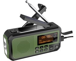 NovaWare® Noodradio Solar Opwindbaar - Powerbank Zonneenergie met 5000mAh - DAB+/FM - Noodpakket - Bluetooth Speaker & Digitale Wekker - Draagbare Radio – Oplaadbaar & Op Batterijen - Groen