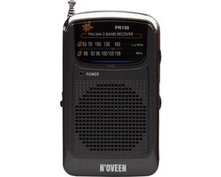 NOVEEN - PR150 Draagbare Radio - Zeer Gevoelige Ontvanger - Twee Radiobanden (AM/FM) - Compact Formaat - Duidelijke Schaal - Inclusief Oordopjes - Werkt op Batterijen - Zwart