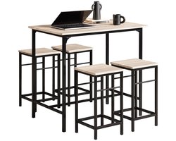 Novendo Goods - Bartafelset 5-delig met 4 barkrukken - Compacte eettafel set modern - Bistrotafel met stoelen voor keuken en eetkamer
