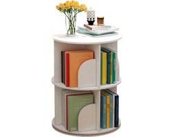 Novendo Goods - Draaibare boekenkast 360° met 2 niveaus - Ronde boekenplank met 4 vakken - Compacte opbergkast voor woonkamer en kantoor - Wit