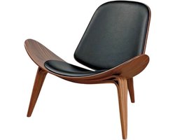 Novendo Goods – Driepotige schelpstoel in walnoot kleur – Moderne mid-century loungestoel met stofbekleding – Comfortabele accentstoel voor woonkamer & slaapkamer - Shell chair