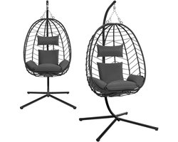 Novendo Goods – Hangende Relaxstoel Ei-vorm – Comfortabele Hangstoel met Metalen Standaard – Inclusief Zit- & Hoofdkussen – Voor Tuin, Balkon of Terras – Max. 150KG