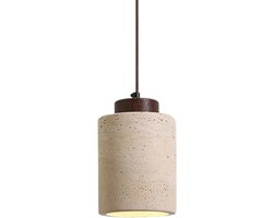 Novendo Goods – Japandi stijl hanglamp – Minimalistische Wabi-Sabi stijl – Marmer & travertin look – Walnoot hout – Sfeervolle verlichting voor woonkamer, slaapkamer & toilet