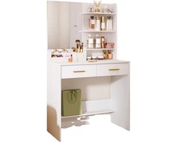 Novendo Goods – Kaptafel met spiegel & verstelbare planken - Moderne witte make-up tafel 70 cm breed - Lade & opbergruimte - Elegante slaapkamer kaptafel