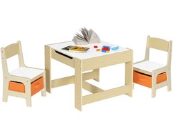 Novendo Goods - Kindertafel met 2 stoelen 60x60 cm – Houten speeltafel & bureau set met opbergboxen – MDF E1 – Activiteitentafel voor kleuters - Jongens en meisjes – Wit/naturel