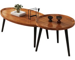 Novendo Goods – Mid-century duo salontafel set van 2 – Druppelvormige bijzettafels met houten MDF blad en industriële spindelpoten - Voor woonkamer & kantoor