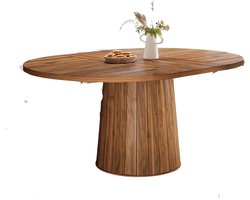 Novendo Goods - Ovale eettafel 140 cm voor 6 personen - Houten boerderijstijl tafel met cilindrisch onderstel - Robuuste dining tafel voor keuken en eetkamer