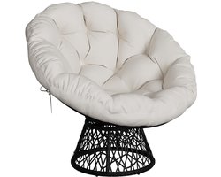 Novendo Goods - Papasan stoel 360° draaibaar met dik kussen - Rotan loungestoel voor binnen en buiten - Oversized relaxstoel met metalen frame 100 cm