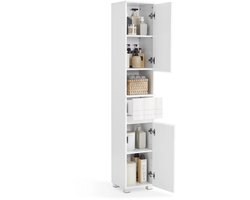 Novendo Goods – Slimme badkamerkast met lade & verstelbare planken - Hoge opbergkast voor badkamer, hal & woonkamer - MDF kolomkast met deuren en open vak