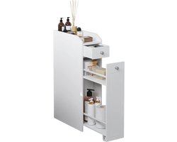 Novendo Goods – Smalle badkamerkast met laden - Wit MDF toilet kast met wieltjes & 4-laags opbergruimte voor kleine ruimtes, badkamer & toilet