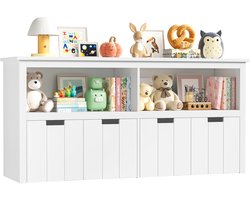 Novendo Goods - Speelgoed opbergkast 120 cm met 4 opbergbakken op wielen - Kinderkast voor speelgoed en boeken - Kinderkamer meubel wit