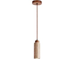 Novendo Goods - Wabi sabi hanglamp travertijn geel – Japanse marmer look kroonluchter met E27 fitting – Koord pendel lamp voor restaurant, eetkamer of slaapkamer – 6.5x6.5x18.5 cm
