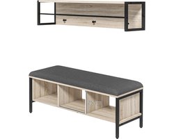 Noventra - Kapstok met Schoenenrek - Halmeubel - Garderobeset - Entreeset - Wandkapstok met Opbergbank - Houtlook - Industrieel - 100 x 35 x 45 cm