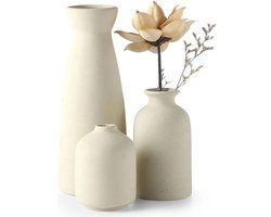 Noventra - Keramische Vazenset - Set van 3 - Beige Vazen - Moderne Woondecoratie - Japandi - Scandinavisch Design - Minimalistische Decoratie - Geschikt voor Droogbloemen en Verse Bloemen