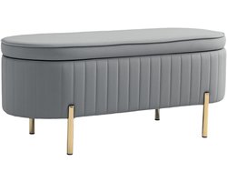 Noventra - Opbergbank - Bankje met Opbergruimte - Bedbank Slaapkamer - Halbank - Zitbank - Fluweel - Velours - Grijs - 108 x 44 x 43,5 cm