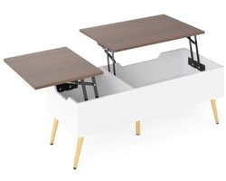 Noventra - Salontafel - Salontafel met Lift-Top - Multifunctionele Salontafel - Salontafel met Opbergruimte - Liftmechanisme - 2 Verborgen Opbergvakken - Wit met Houtlook - 110 x 48 x 53 cm