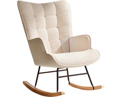Noventra Schommelstoel - Luxe Relaxstoel - Fauteuil met Schommelfunctie - Crème - Ergonomische Loungestoel - Houten Schommelpoten - Comfortabele Leesstoel - Scandinavisch Design