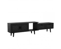 Noventra - tv meubel - tv kast - zwart - in en uitschuifbaar - met 5 opbergruimtes - 145-180 cm lengte - 44 cm hoog - 29cm breed