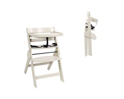 Novi at Home Yumi Inklapbaar Kinderstoel - Pure Zand - Maximaal gewicht 50 KG - Verstelbare zithoogte en voetensteun - Inclusief babyset, eetblad & harnas