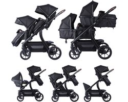 Novi Baby Pacific Duo Premium Kinderwagen - Zwart - geschikt voor 2 kinderen - te gebruiken als Bolderkar