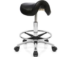 Novicum Esta zadelkruk kappersfiets zwart met COMPACT zadel LARGE gasveer en VOETRING kapperskruk