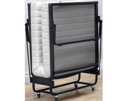 Novio - Vouwbed - Luxe inklapbaar bed - Dwarsgespannen Spiraalbodem - Plooibed - Opklapbed - 80x200 - Zwart - Inclusief matras