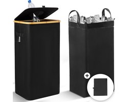 NOVOB® Statiegeld Container met Wasbare Flessentas - 100L - Met Deksel en Extra Flessentas - Prullenbak voor Lege Flessen en Blikjes - Afvalbak | Zwart