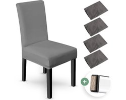 NOVOB® Stoelhoes Grijs (4 Stuks + Viltjes) - Hoes voor Eetkamerstoelen - Zetelhoes - Stoelovertrekken - Stretch | Universeel