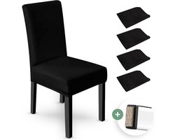 NOVOB® Stoelhoes Zwart (4 Stuks + Viltjes) - Hoes voor Eetkamerstoelen - Zetelhoes - Stoelovertrekken - Stretch | Universeel
