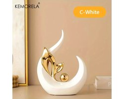 Novyro Living - keramisch standbeeld - woonkamer decoratie - wit - goud - slaapkamer accessoires - modern klassiek - keramiek
