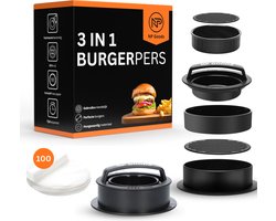 NP Goods Hamburgerpers 3 in 1 - Hamburgermaker voor BBQ - BBQ Accesoires - Inclusief 100 Vellen Wax Papier